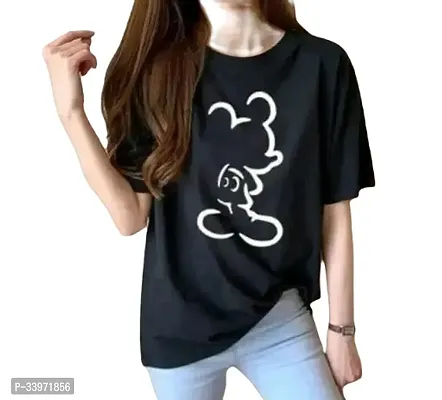 Elegant Black Cotton Blend Printed Tshirt For Women-thumb0