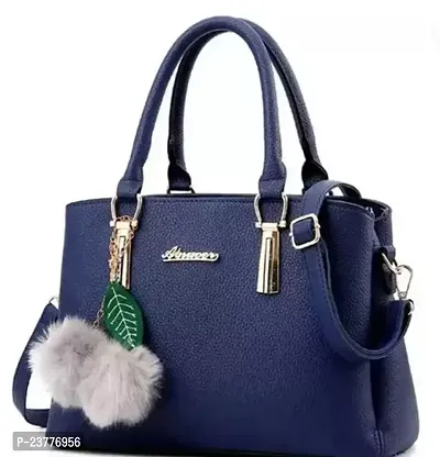 Stylish Navy Blue PU Solid Handbags For Women-thumb0