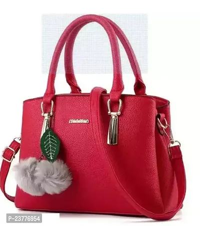 Stylish Red PU Solid Handbags For Women-thumb0