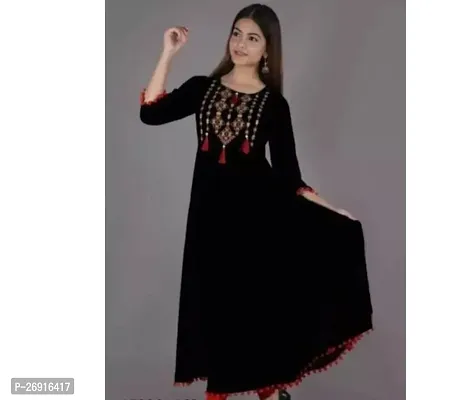Elegant Black Rayon Tassels And Latkans Anarkali Kurti For Women