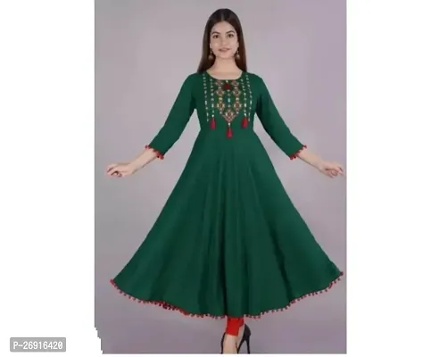 Elegant Green Rayon Tassels And Latkans Anarkali Kurti For Women