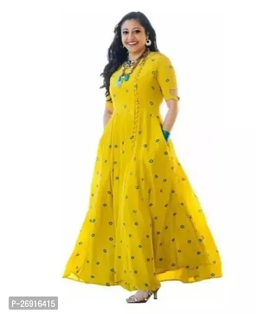 Elegant Yellow Rayon Printed Anarkali Kurti For Women