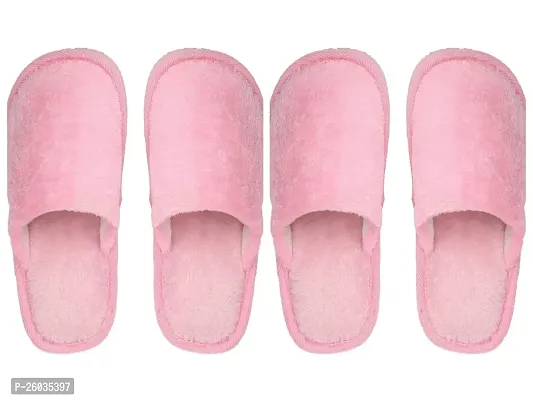 Elegant Pink Fur Solid Slippers For Women Pair Of 2