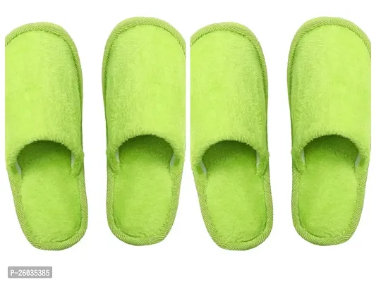Elegant Green Fur Solid Slippers For Women Pair Of 2