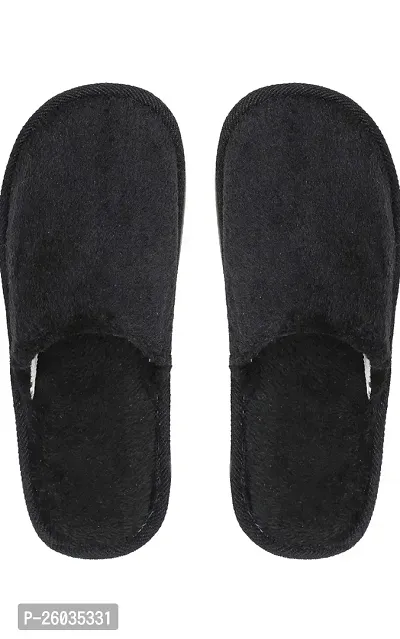 Elegant Black Fur Solid Slippers For Women-thumb0