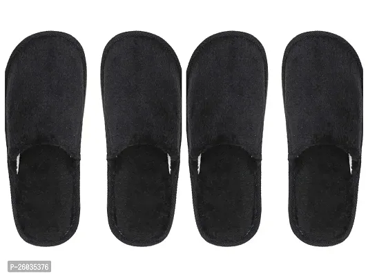 Elegant Black Fur Solid Slippers For Women Pair Of 2