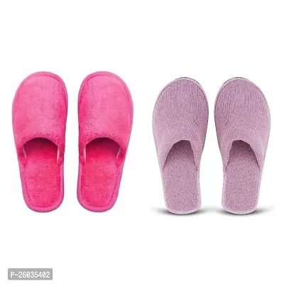 Elegant Multicoloured Fur Solid Slippers For Women Pair Of 2