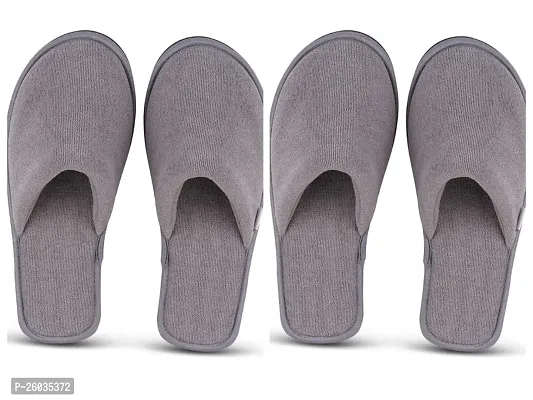 Elegant Grey Fur Solid Slippers For Women Pair Of 2