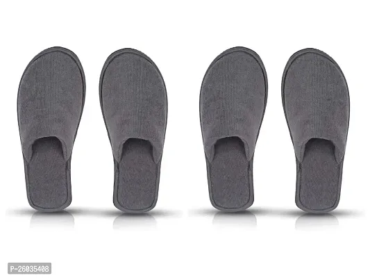 Elegant Grey Fur Solid Slippers For Women Pair Of 2