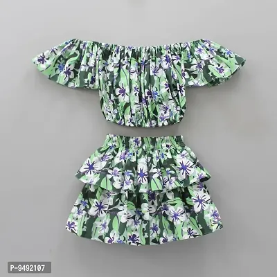 Kids Girls Floral Green Skirt Top Digital Print-thumb0