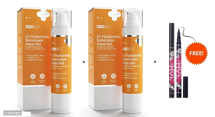 Derma 1% Hyaluronic Sunscreen SPF 50 Pa+++ + 36H Eyeliner Pack Of 2