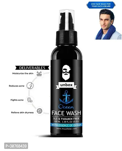 Unbox Ocean Facewash for Men face and beared  -Clear skin ,oil control,Acne defence,dark spot reduction , pollution protection- pack of 1-thumb0