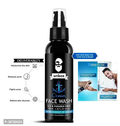 Unbox mustache Ocean Facewash for Men -Clear skin ,oil control,Acne defence,dark spot reduction , pollution protection- pack of 1-thumb0