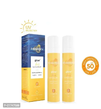 Aqualogica Glow Sunscreen SPF 50 PA+++ 50g | UVA/B  Blue Light Protection for Men  Women  - Pack of 2