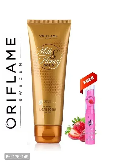 Oriflame Lifes Long Sweden Milk  Honey Gold Sugar Scrub, 200ml With get free pink Magic Lipbalm