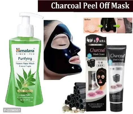 CHARCOAL  Mask - Peel Off Face Mask Cream - Blackheads Removal  oil + Himalay herbal neem purifying facewash 200 ml