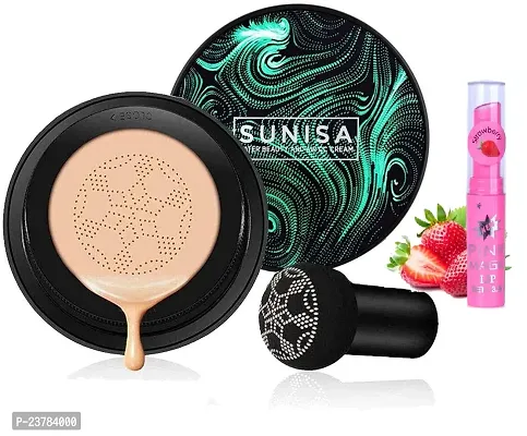 SUNISA CC and BB Water Proof Foundation Cream with Air Cushion Mushroom + magic pink lip balm-thumb0