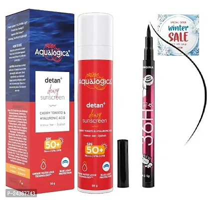 Aqualogica dtan+ red Sunscreen SPF 50 PA+++ 50g + 36h eyeliner