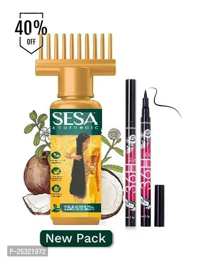 Sesa Ayurvedic Hair Oil | 5000 Year Old Kshir Pak Vidhi, Bhringraj  17 Rare Herbs With 5 Nourishing Oils | All Hair Types | No Mineral Oil | 100 Ml WITH 36 H EYELINEAR