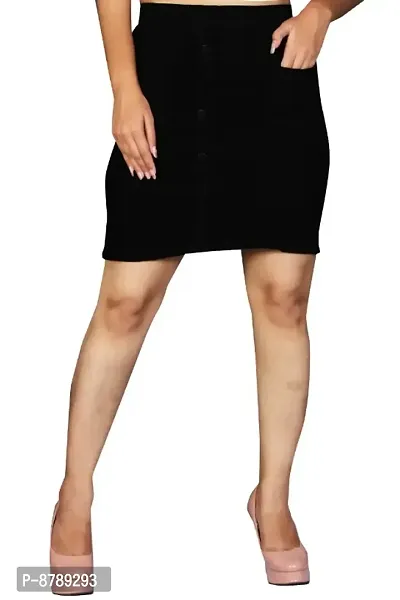 Women Denim Lycra Pencil Fit Black Skirt