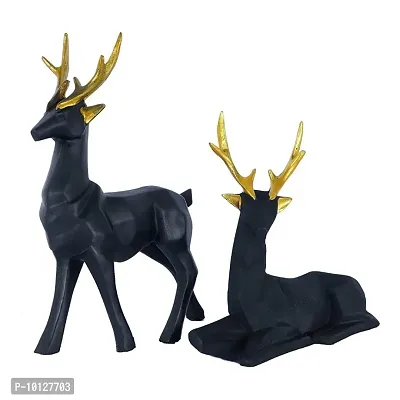 Black Deer/Hiran Showpiece for Home  Office Decor Set of 2 Deer Different Size (Black  Golden)-thumb0