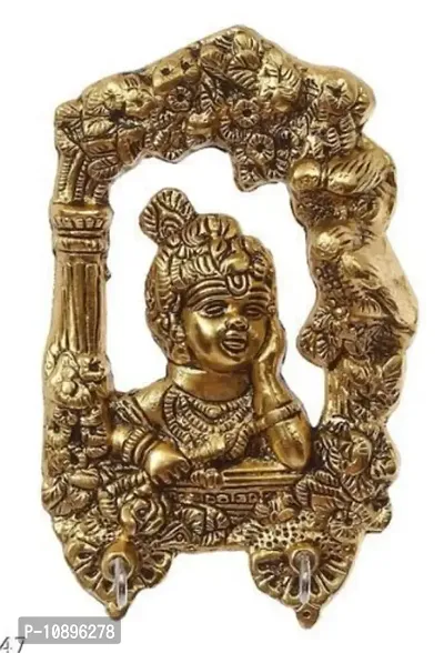 Metal Bal Gopal Framed Baal Krishna with 2 Hooks Religious Wall Decoration Showpiece.