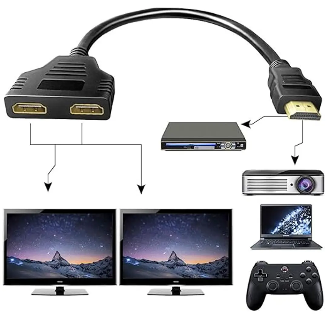 Hdmi 1 To 2 Split Double Signal Adapter Cable For Video Tv Hdtv