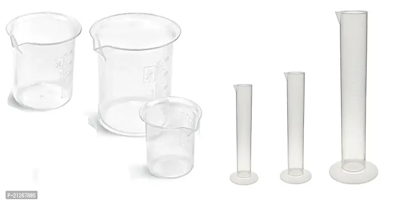 Beaker 100ml, 250ml, 500ml  Measuring Cylinder - 100ml, 250ml, 500ml. (Polypropylene)