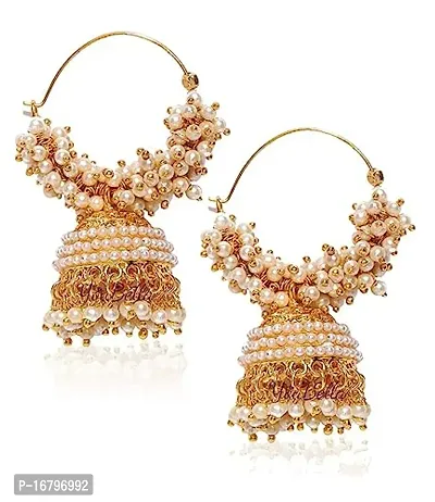 Golden Rose Gold Gem Stone Jhumkas Earrings For Women-thumb0