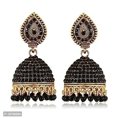 Black Metal Gem Stone Jhumkas Earrings For Women