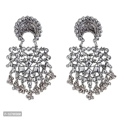 Off White Metal Gem Stone Jhumkas Earrings For Women-thumb0