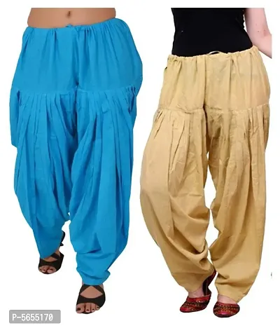 Women's Cotton Plain Semi Patiala Salwar combo of 2(Size: Free Size)-thumb0