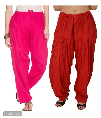 Women's Cotton Plain Semi Patiala Salwar combo of 2(Size: Free Size)-thumb0