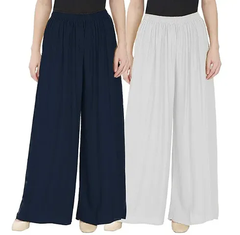 Trendy Women's Rayon Solid Palazzo (Pack Of 2)