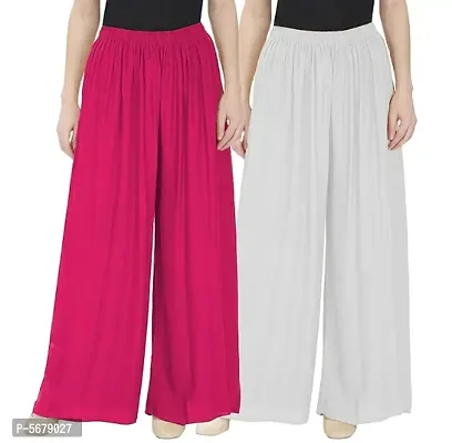 Women's Rayon Solid Soft Palazzo Pants Trousers for Waist Size 30 to 34 (Pack of 2)