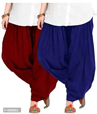 Women's Patiala Pant || Women's Cotton Plain Semi Patiala Salwar Combo of 2-thumb0