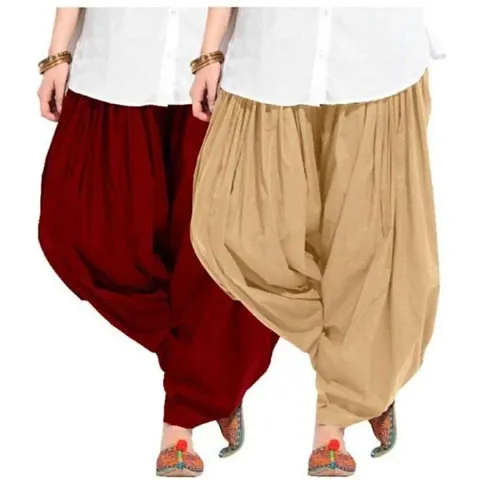 NOBHOB Woman's Patiala Salwar 2OF Combo (Free Size)(Cotton, Beige-Maroon)