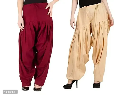 Women's Cotton Plain Semi Patiala Salwar Combo of -2-thumb0