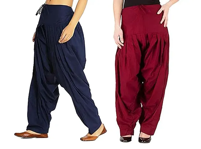 ENDFASHION Woman's Plain Patiala Salwar Combo of 2 Free Size || Patiala || Patiyala || Patiala Combo || Patiala Pant (Multicolour) (Cotton, NAVYBLUE-Maroon)