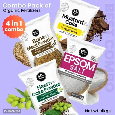 Combo of Epsom salt, Neem cake powder (neem khali), Mustard cake (Sarso khali), Bonemeal (pack of 4)