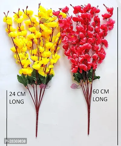 Artificial Flower Cherry Blossom Without Vase Combo Pack of 2 Pieces Yellow Pink 55 cm Height-thumb0