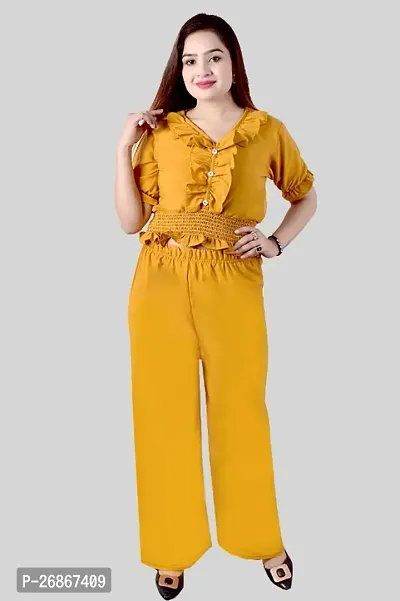 Fancy Crepe Solid Co-ord Set For Women-thumb0