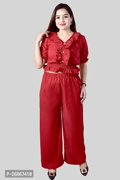 Fancy Crepe Solid Co-ord Set For Women