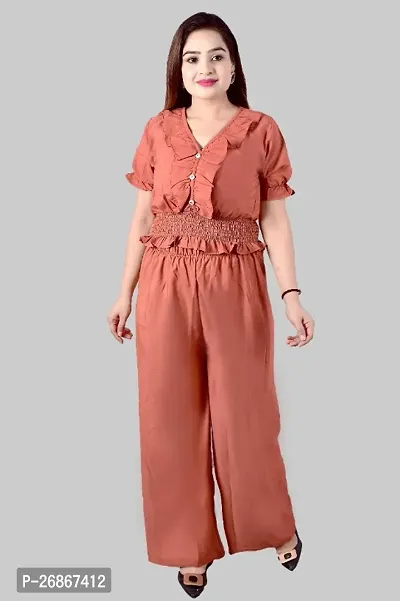 Fancy Crepe Solid Co-ord Set For Women