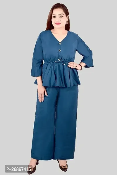 Fancy Crepe Solid Co-ord Set For Women