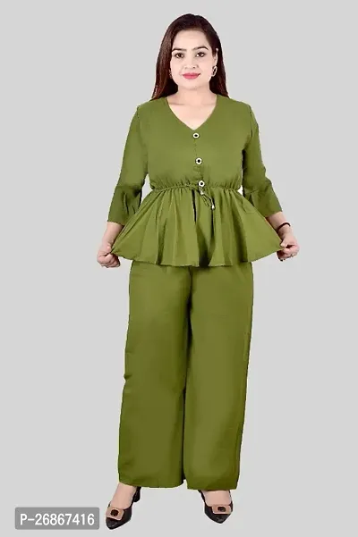 Fancy Crepe Solid Co-ord Set For Women-thumb0