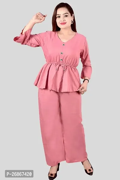 Fancy Crepe Solid Co-ord Set For Women