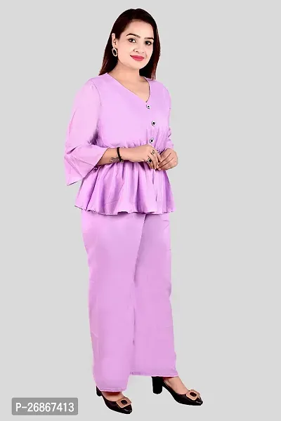 Fancy Crepe Solid Co-ord Set For Women-thumb2