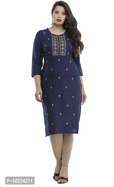 Women Embroidered Viscose Rayon Straight Kurta