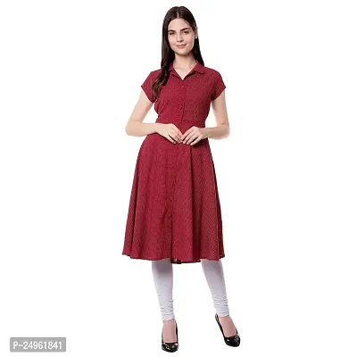 Short Kurti for Women Polka Print Pure Cotton A-line Kurta (Small, Polka Print Maroon Kurta)-thumb0